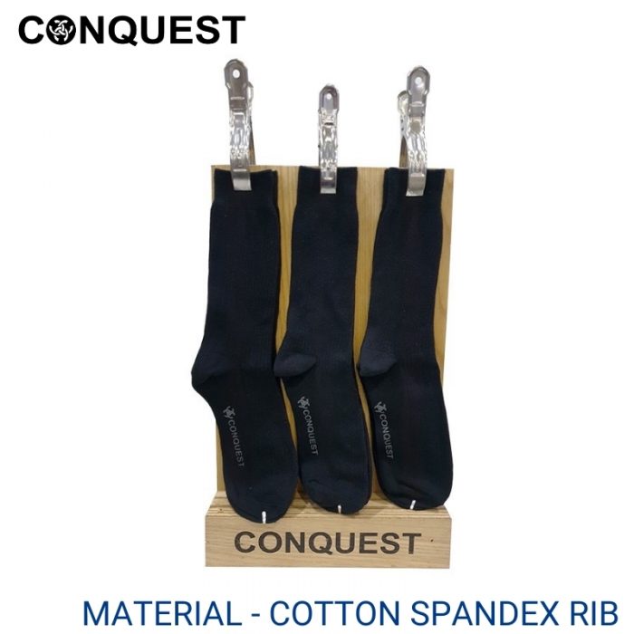 Men Sport Socks CONQUEST CASUAL SOCKS (3 pairs pack) ASSORTED COLOUR FULL LENGTH COTTON SPANDEX RIB LEFT VIEW