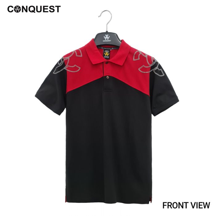Polo Shirt For Men Malaysia CONQUEST MEN 2 TONE COLOUR POLO TEE In Black And Red Front View