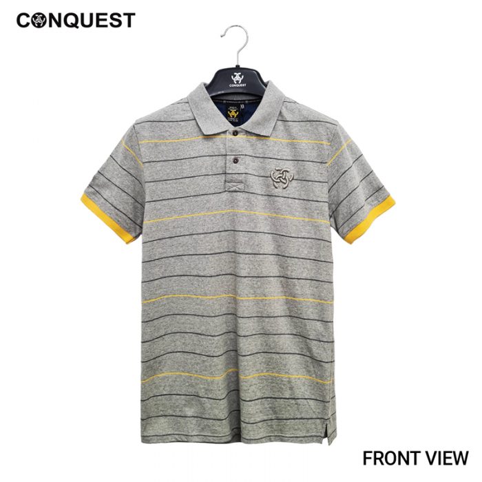 Polo Shirt For Men Malaysia CONQUEST MEN MULTI COLOR STRIPE POLO TEE In Melange Stripe Front View