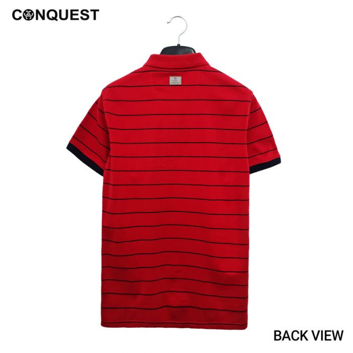 Polo Shirt For Men Malaysia CONQUEST MEN STRIPE POLO TEE In Red Stripe Back View