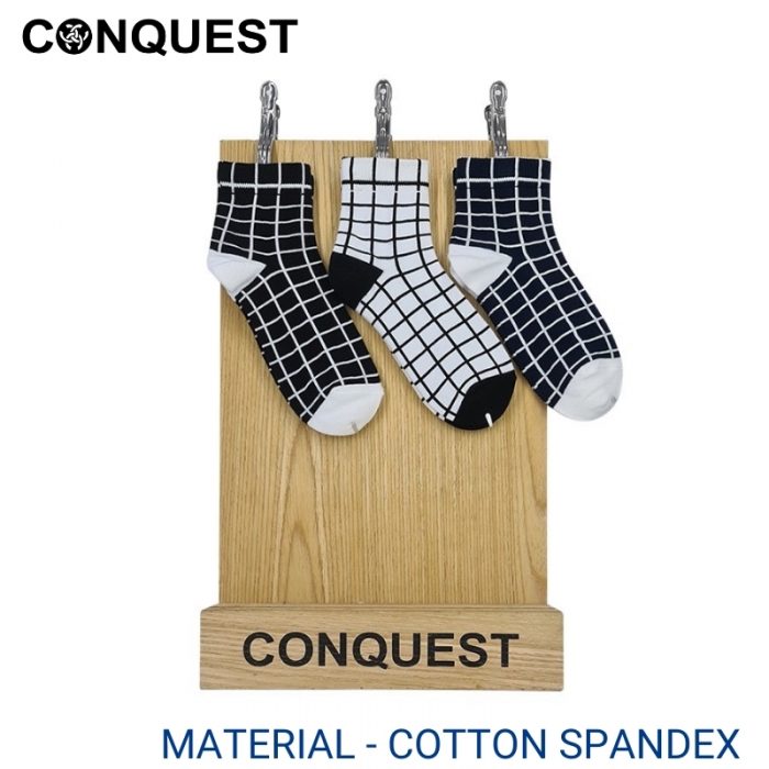 Men Sport Socks CONQUEST CASUAL SOCKS (1 pair pack) BLACK, WHITE AND NAVY LINE HALF LENGTH COTTON SPANDEX LEFT VIEW
