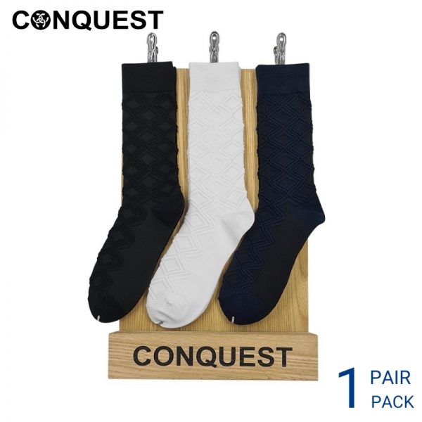 Men Sport Socks CONQUEST CASUAL SOCKS (1 pair pack) BLACK, WHITE AND NAVY FULL LENGTH COTTON SPANDEX RIGHT VIEW