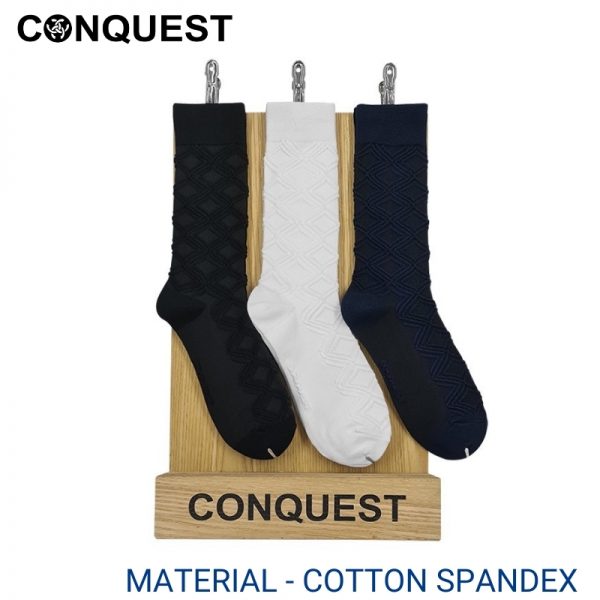 Men Sport Socks CONQUEST CASUAL SOCKS (1 pair pack) BLACK, WHITE AND NAVY FULL LENGTH COTTON SPANDEX LEFT VIEW