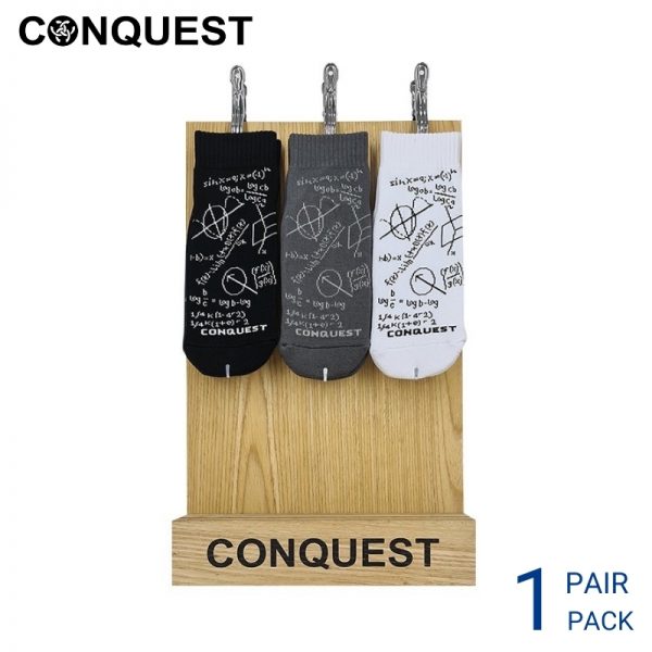 Men Sport Socks CONQUEST CASUAL SOCKS (1 pair pack) BLACK, GREY AND WHITE ANKLE LENGTH COTTON SPANDEX FRONT VIEW
