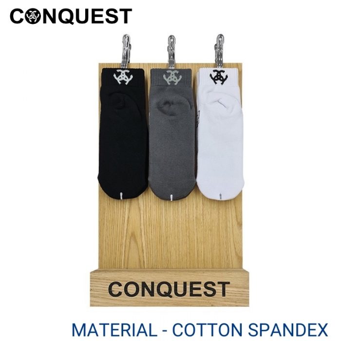 Men Sport Socks CONQUEST CASUAL SOCKS (1 pair pack) BLACK, GREY AND WHITE ANKLE LENGTH COTTON SPANDEX BACK VIEW
