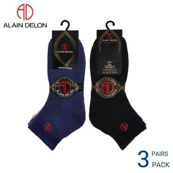 Men Sport Socks ALAIN DELON SPORT SOCKS (3 pairs pack) BLUE AND BLACK ANKLE LENGTH COTTON SPANDEX