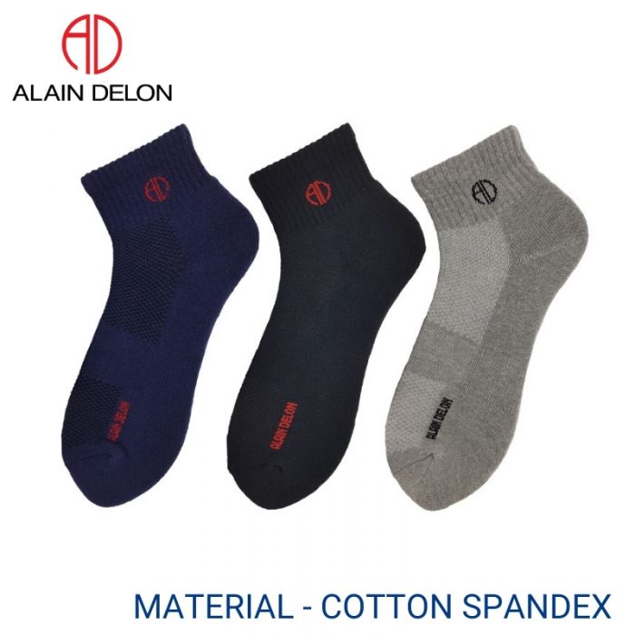 ALAIN DELON MEN AND WOMEN'S SPORT SOCKS (3 pairs pack) BLUE, BLACK AND GREY ANKLE LENGTH COTTON SPANDEX