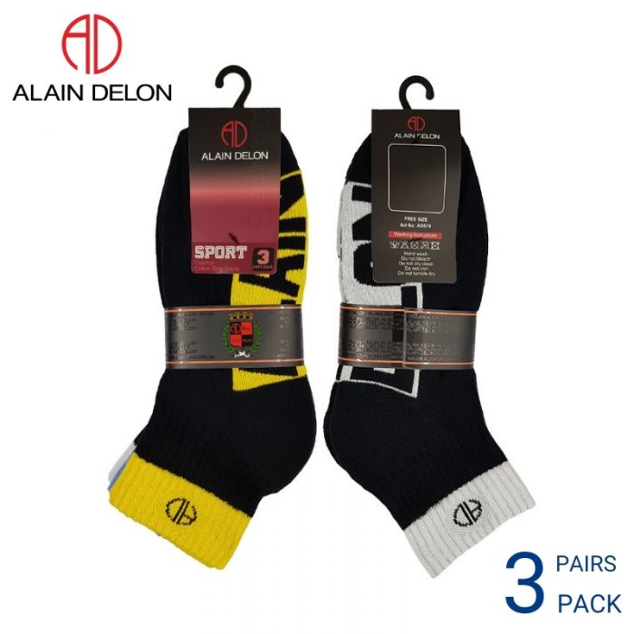 ALAIN DELON MEN AND WOMEN'S SPORT SOCKS (3 pairs pack) YELLOW AND GREY HALF LENGTH COTTON SPANDEX
