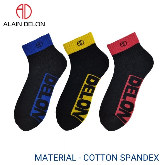 Men Sport Socks ALAIN DELON SPORT SOCKS (3 pairs pack) RED, YELLOW AND PINK HALF LENGTH COTTON SPANDEX
