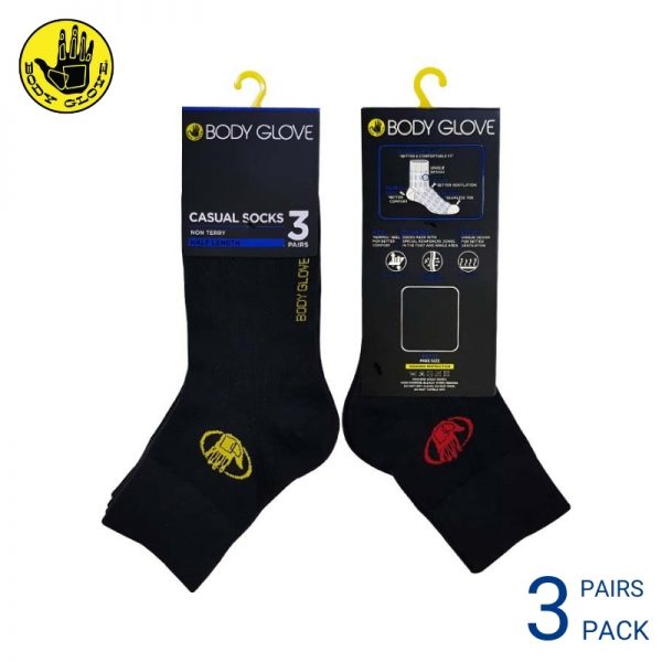 Men Sport Socks BODY GLOVE CASUAL SOCKS (3 pairs pack) YELLOW AND RED HALF LENGTH COTTON SPANDEX