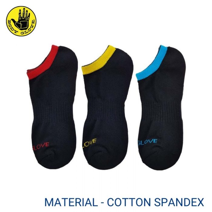 BODY GLOVE MEN AND WOMEN'S SPORT SOCKS (3 pairs pack) RED, YELLOW AND BLUE NO SHOW COTTON SPANDEX