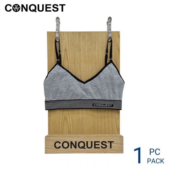 Sport Bra Online Malaysia CONQUEST WOMEN SPORT BRA (1 pc pack) Grey Colour Front View
