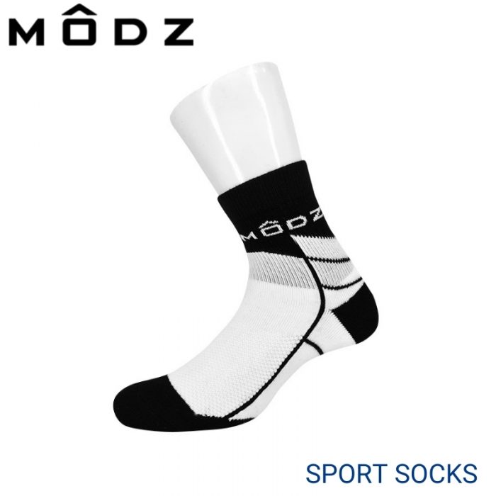 Men Sport Socks MODZ MEN SPORT SOCKS (1 pair pack) WHITE AND BLACK 3/4 LENGTH COTTON SPANDEX SIDE VIEW