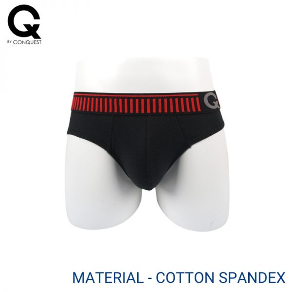 Mens Underwear Malaysia CQ BY CONQUEST MEN COTTON SPANDEX MINI BRIEF EXTRA SIZE (3 pcs pack) Elastic Waistband Red And Black Colour Front View