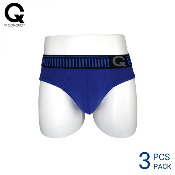 Mens Underwear Malaysia CQ BY CONQUEST MEN COTTON SPANDEX MINI BRIEF EXTRA SIZE (3 pcs pack) Elastic Waistband Blue Colour Front View