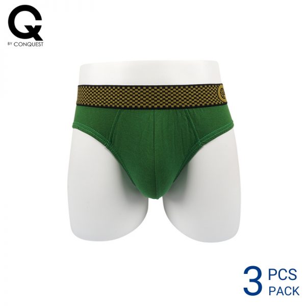 Mens Underwear Malaysia CQ BY CONQUEST MEN COTTON MINI BRIEF EXTRA SIZE (3 pcs pack) Elastic Waistband Green Colour Front View