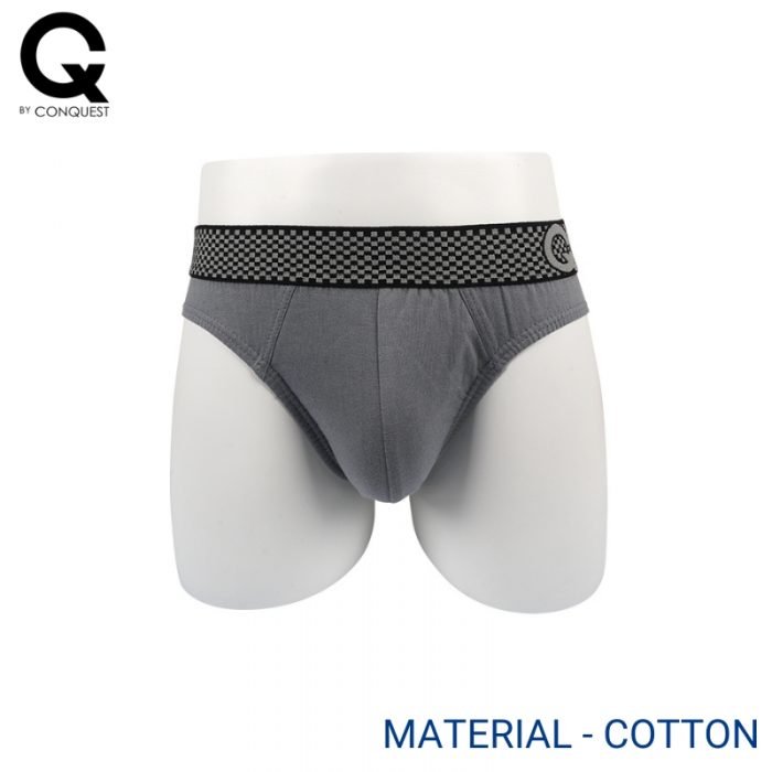 Mens Underwear Malaysia CQ BY CONQUEST MEN COTTON MINI BRIEF EXTRA SIZE (3 pcs pack) Elastic Waistband Grey Colour Front View