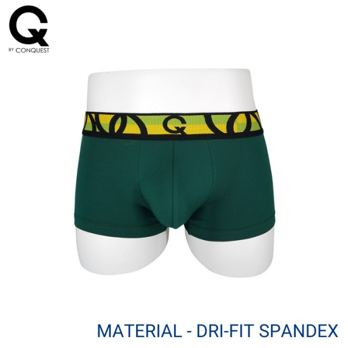Mens Trunks Underwear Malaysia CQ BY CONQUEST MEN DRI-FIT- SPANDEX SHORTY EXTRA SIZE (2 pcs pack) Elastic Band Green Colour Front View