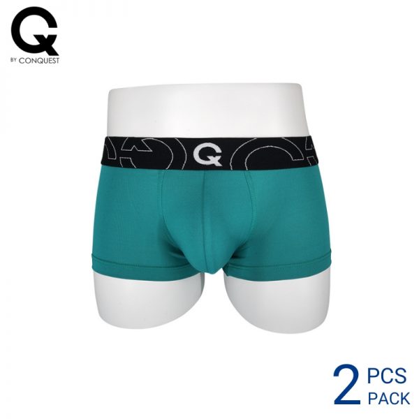 Mens Trunks Underwear Malaysia CQ BY CONQUEST MEN DRI-FIT SPANDEX SHORTY EXTRA SIZE (2 pcs pack) Elastic Band Green Colour Front View