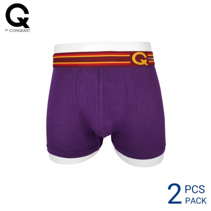 Mens Boxer Trunks Underwear Malaysia CQ BY CONQUEST MEN SOFT FABRIC TRUNK EXTRA SIZE (2 pcs pack) 35mm Elastic Waistband Purple Colour Front View