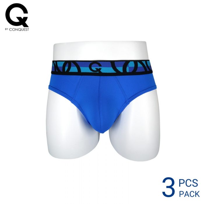 Mens Underwear Malaysia CQ BY CONQUEST MEN DRI-FIT SPANDEX MINI BRIEF EXTRA SIZE (3 pcs pack) Elastic Band Light Blue Colour Front View