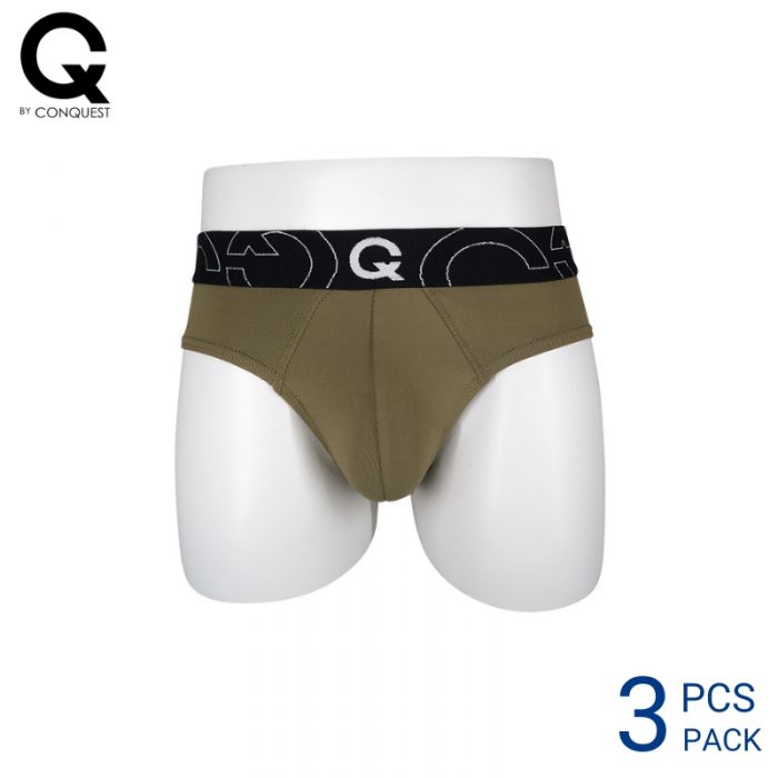 Mens Underwear Malaysia CQ BY CONQUEST MEN DRI-FIT SPANDEX MINI BRIEF EXTRA SIZE (3 pcs pack) Elastic Waistband Brown Colour Front View