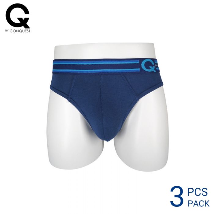 Mens Underwear Malaysia CQ BY CONQUEST MEN SOFT FABRIC MINI BRIEF EXTRA SIZE (3 pcs pack) 35mm Elastic Waistband Blue Colour Front View