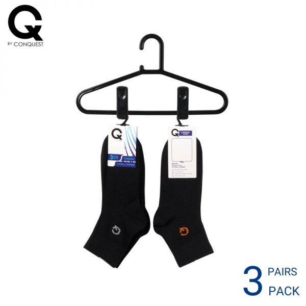 Men Sport Socks CQ BY CONQUEST CASUAL SOCKS (3 pairs pack) GREY AND ORANGE HALF LENGTH COTTON SPANDEX