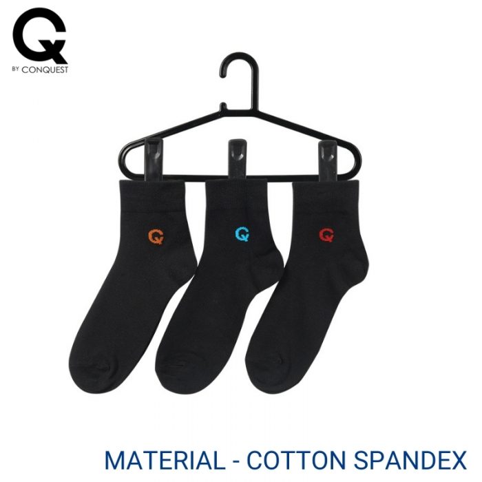Men Sport Socks CQ BY CONQUEST CASUAL SOCKS (3 pairs pack) ORANGE, BLUE AND RED HALF LENGTH COTTON SPANDEX