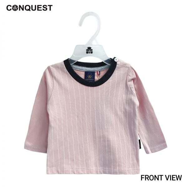 BABY T SHIRT LONG SLEEVE CONQUEST BABY STRIPE TEE IN FUCHSIA PINK