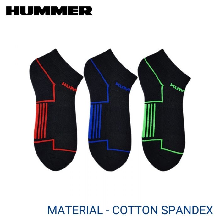 HUMMER MEN AND WOMEN'S SPORT SOCKS (3 pairs pack) HALF TERRY ASSORTED COLOUR COTTON SPANDEX