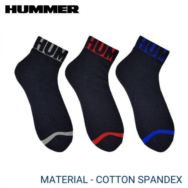 Men Sport Socks HUMMER SPORT SOCKS (3 pairs pack) GREY, RED AND BLUE HALF LENGTH HALF TERRY COTTON BLEND
