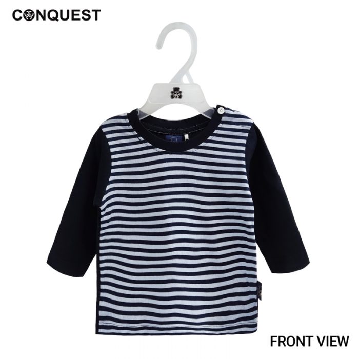 Baby T Shirt CONQUEST BABY BASIC STRIPE LONG SLEEVE TEE In Stripe White Front View