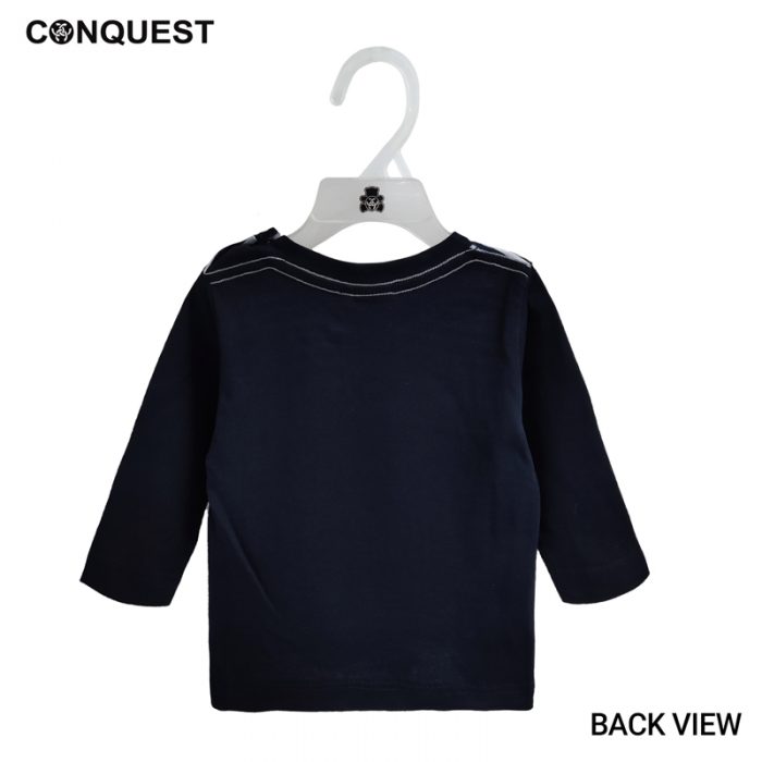 Baby T Shirt CONQUEST BABY BASIC STRIPE LONG SLEEVE TEE In Stripe White Back View