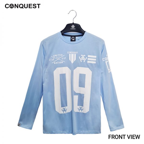 Men Long Sleeve T Shirt Malaysia CONQUEST MEN 09 LONG SLEEVE TEE In Grey And Blue Front View
