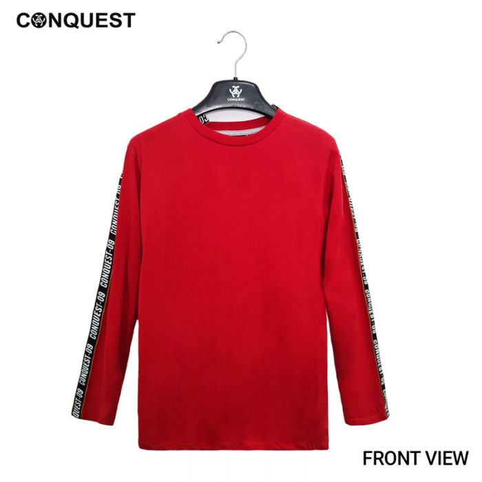 Men Long Sleeve T Shirt Malaysia CONQUEST MEN CONQUEST-09 LABEL LONG SLEEVE TEE In Red Front View