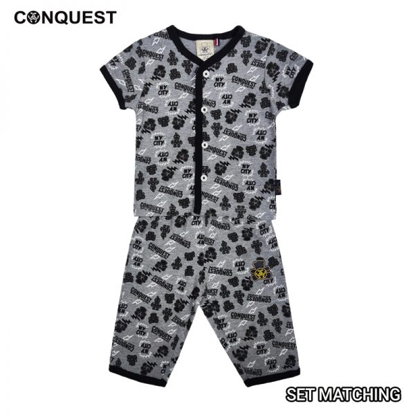 Baby T Shirt CONQUEST BABY FULL PRINT LONG SLEEVE PAJAMAS SET In Melange And Black Front View
