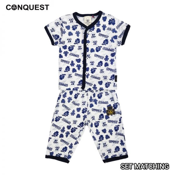 Baby T Shirt CONQUEST BABY FULL PRINT LONG SLEEVE PAJAMAS SET In White and Black Front View