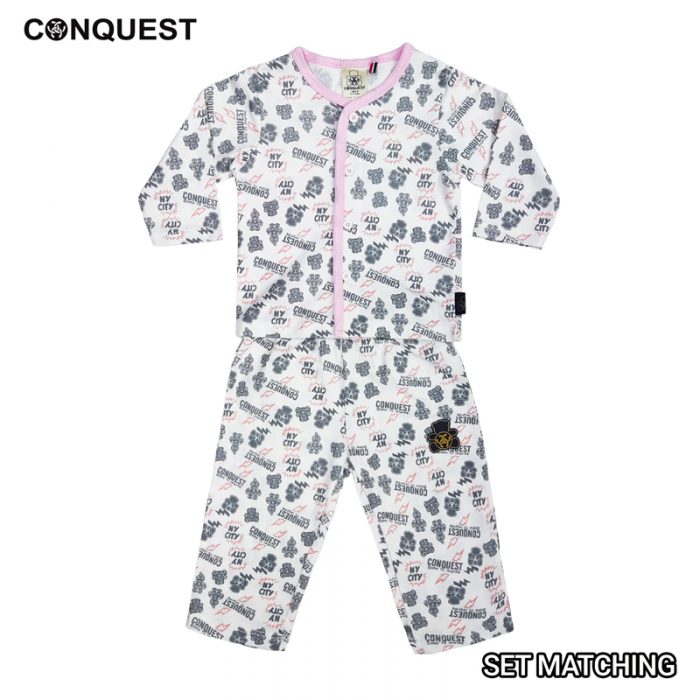 Baby T Shirt CONQUEST BABY FULL PRINT LONG SLEEVE PAJAMAS SET In White Front View