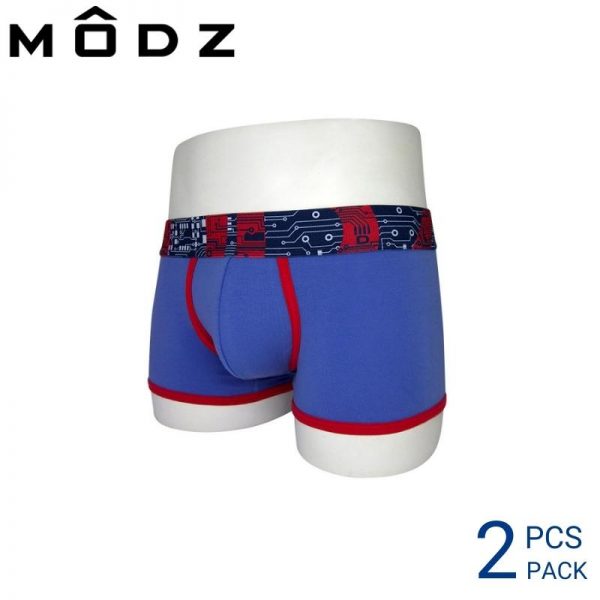 Mens Underwear Malaysia MODZ MEN COTTON SPANDEX SHORTY (2 pcs pack) 40mm Elastic Waistband Blue And Red Colour Side View