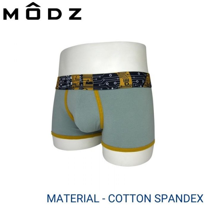 Mens Underwear Malaysia MODZ MEN COTTON SPANDEX SHORTY (2 pcs pack) 40mm Elastic Waistband Turqoise And Yellow Colour Side View