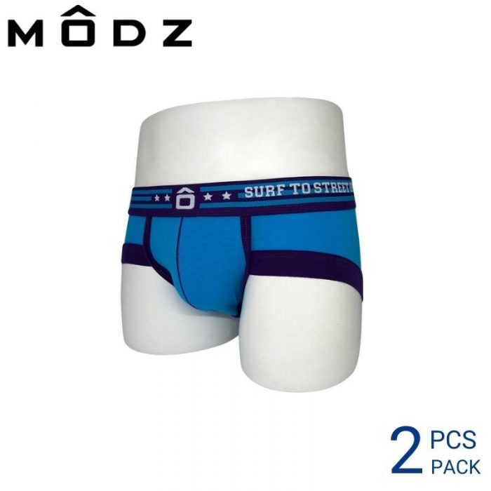 Mens Underwear Malaysia MODZ MEN COTTON SPANDEX MINI BRIEF (2 pcs pack) Elastic Waistband Blue Colour Side View
