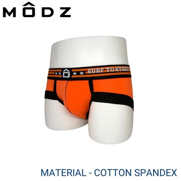 Mens Underwear Malaysia MODZ MEN COTTON SPANDEX MINI BRIEF (2 pcs pack) Elastic Waistband Orange Colour Side View
