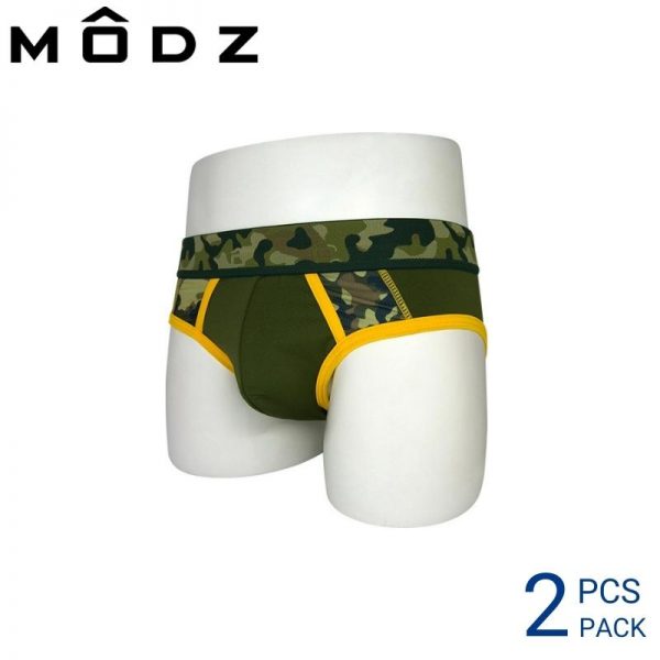 Mens Underwear Malaysia MODZ MEN DRI-FIT MINI BRIEF (2 pcs pack) 40mm Elastic Waistband Army Green And Yellow Colour Side View