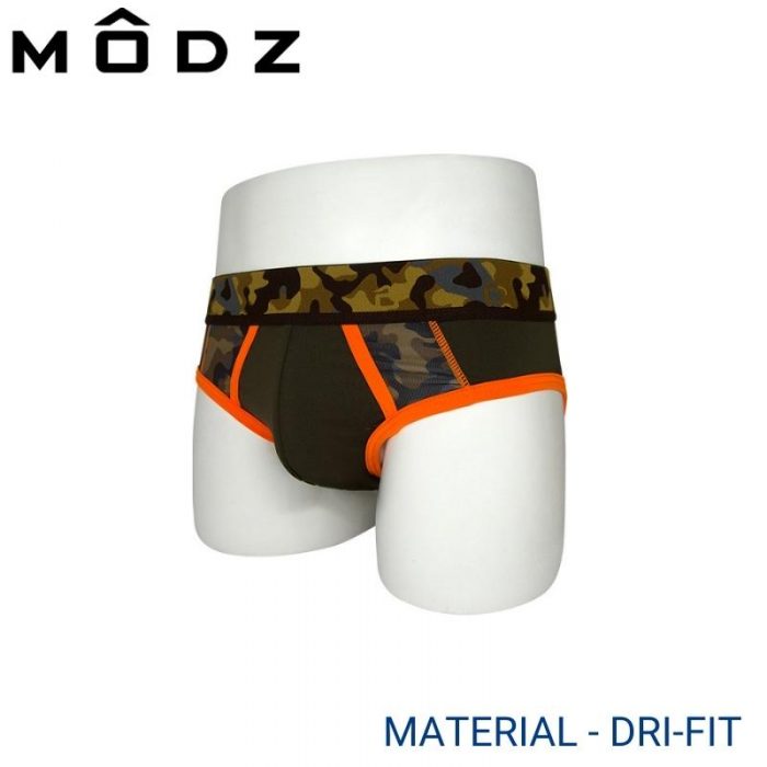 Mens Underwear Malaysia MODZ MEN DRI-FIT MINI BRIEF (2 pcs pack) 40mm Elastic Waistband Army Green And Orange Colour Side View