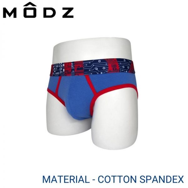 Mens Underwear Malaysia MODZ MEN COTTON SPANDEX MINI BRIEF (3 pcs pack) 40mm Elastic Waistband Red And Blue Colour Side View