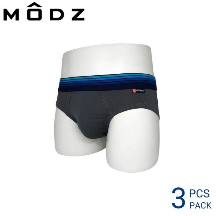 Mens Underwear Malaysia MODZ MEN DRI-FIT MINI BRIEF (3 pcs pack) Elastic Waistband Grey Colour Side View