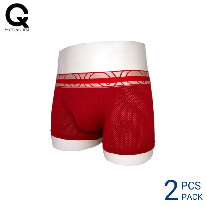 Mens Boxer Trunks Underwear Malaysia CQ BY CONQUEST MEN SUPERFINE MICROFIBRE SPANDEX TRUNK EXTRA SIZE (2 pcs pack) Elastic Waistband Red Colour Side View