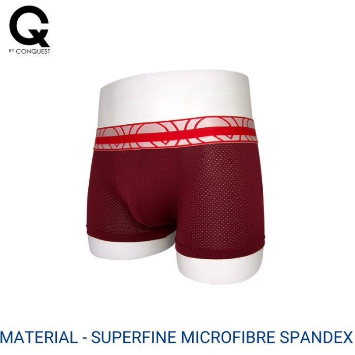 Mens Boxer Trunks Underwear Malaysia CQ BY CONQUEST MEN SUPERFINE MICROFIBRE SPANDEX TRUNK EXTRA SIZE (2 pcs pack) Elastic Waistband Dark Red Colour Side View