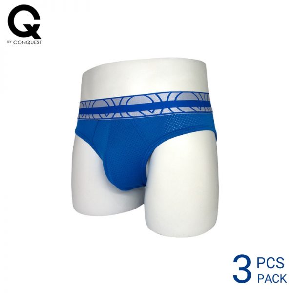 Mens Underwear Malaysia CQ BY CONQUEST MEN SUPERFINE MICROFIBRE SPANDEX MINI EXTRA SIZE (3 pcs pack) Elastic Waistband Blue Colour Side View